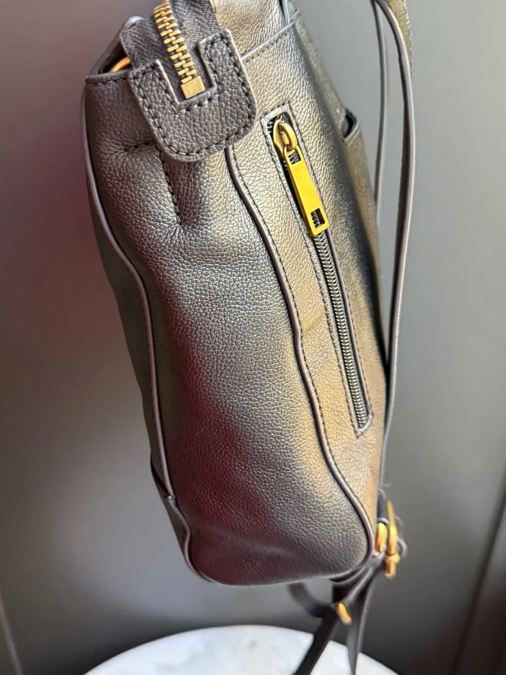 Fossil Elina Black Pebbled Leather Backpack Crossbody Satchel - VGUC